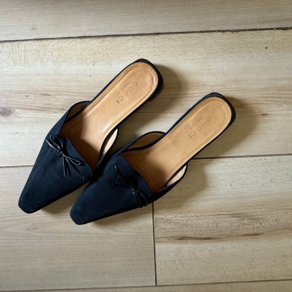 Gucci Shoes - Vintage Gucci Canvas Bow Accents Mules Black